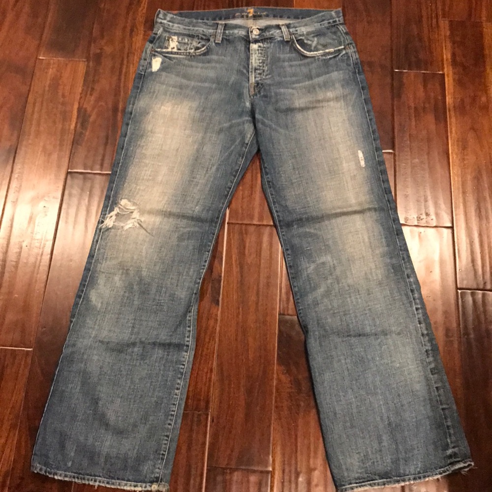 7 for All Mankind Light Distressed Jeans 34x32